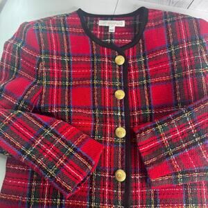 Vintage Leo Narducci Woman's Scotch Red Plaid Wool Blend Blazer USA Size 10P
